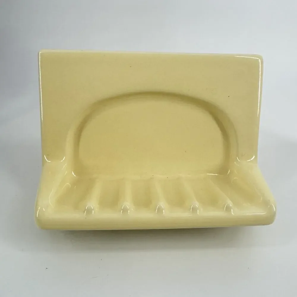 MCM Tile Soap Holder Shower Wall Yellow Ceramic 70’s vtg